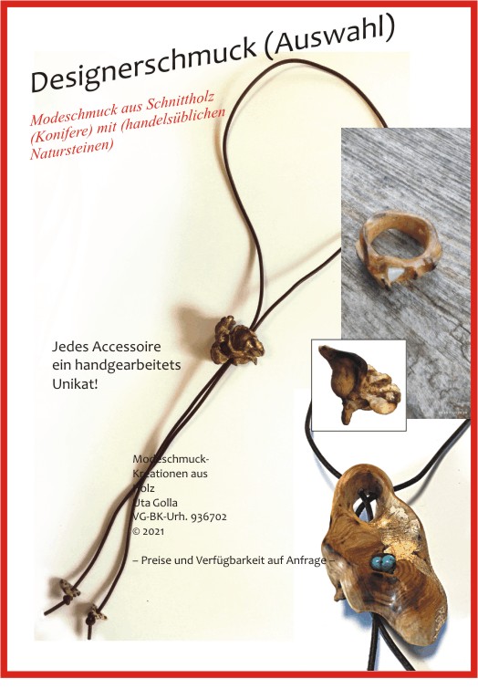 Modeschmuck, handgearbeitete Unikate aus Holz, Uta Golla